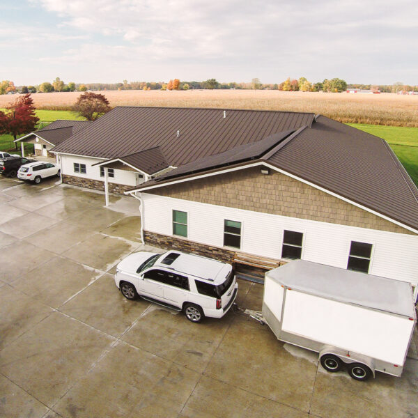 Chupp's Piano Service Showroom & Piano Rebuilding Facility in New Paris, Indiana - Circa 2024 after Expansion & Solar System Addition